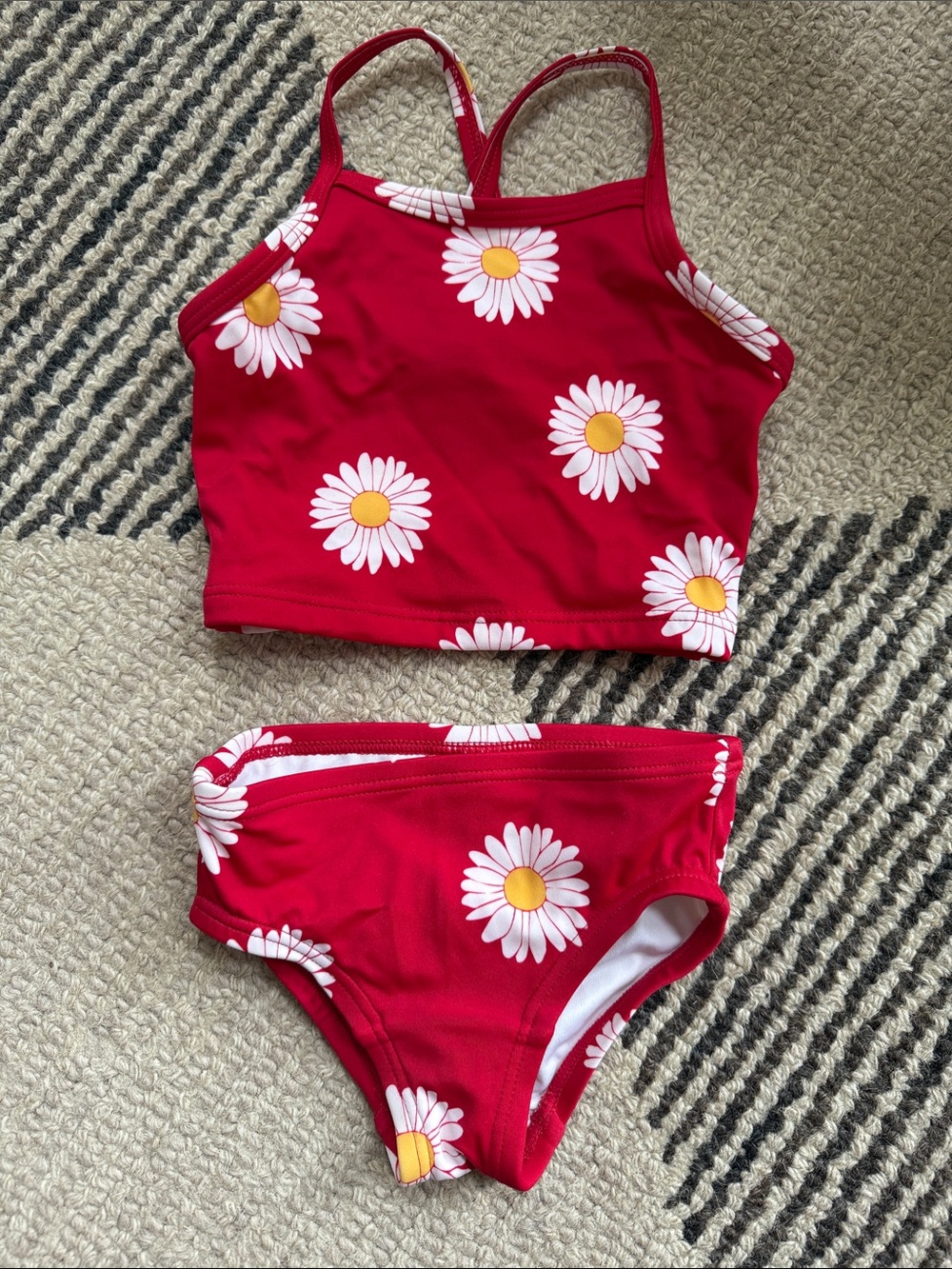 Hanna Andersson Red Daisy Two-Piece Swim Set with Yellow Centers